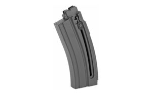 Curved rifle magazine on white background