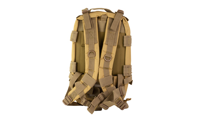 Tan tactical backpack with padded shoulder straps