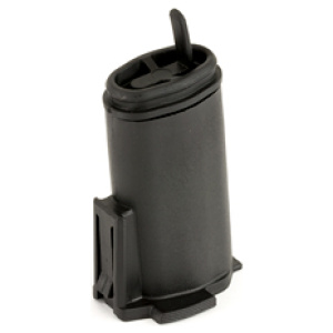 Black plastic car part on white background