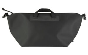 Black duffel bag with handles and side straps