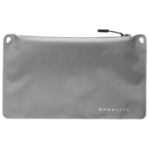 Gray waterproof bag with zipper, Dakalite logo visible.