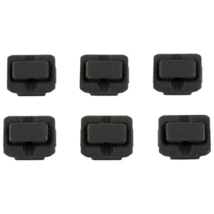 Six black rubber rail covers for Picatinny rails.