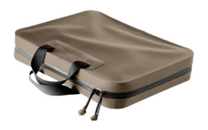 Brown zippered laptop sleeve with carrying handle