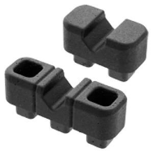 Black plastic cable clamp, two sizes.