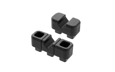 Black plastic cable clamp, two sizes.