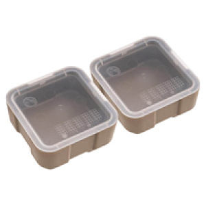 Two square plastic food containers with lids