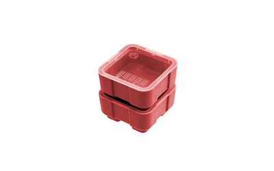 Red stackable plastic containers for storage