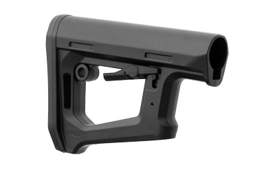 Black adjustable rifle stock on white background