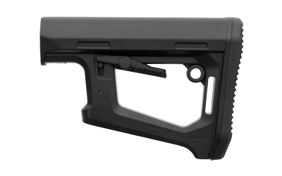 Black adjustable rifle stock with cheek rest