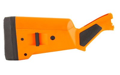 Orange ergonomic rifle stock, isolated on white background.