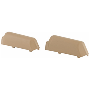 Two beige corner desk cable management cover caps