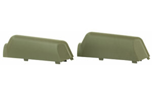 Two olive green plastic protective covers