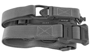 Gray tactical belt with plastic quick-release buckle