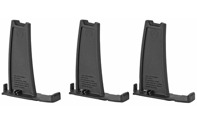Three black rifle magazines on white background