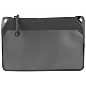 Gray waterproof tablet sleeve with sealable closure.