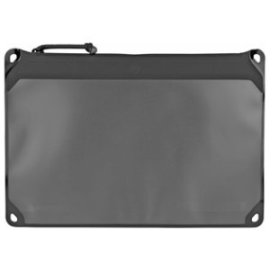 Gray protective case with zip, four corner holes.
