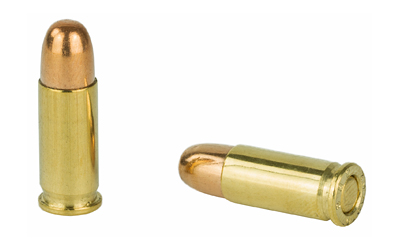 Two brass bullets on white background