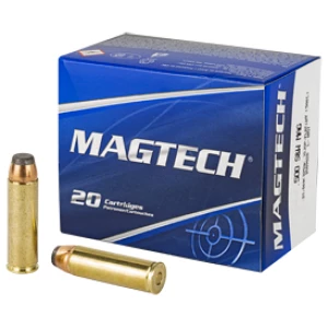 Magtech ammunition box with two brass cartridges