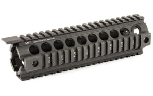 Black tactical rifle quad-rail handguard