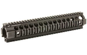 Black rifle quad-rail handguard on white background