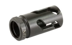 Black metal muzzle brake with side ports