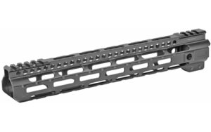 Black aluminum rifle handguard with top rail