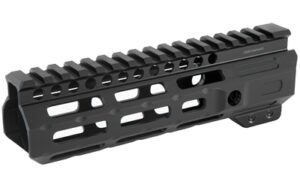Black tactical rifle handguard with top rail