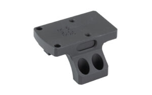 Black metal mounting bracket with two holes.