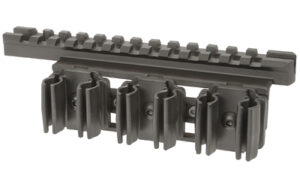 Black Picatinny rail mount with multiple scope rings