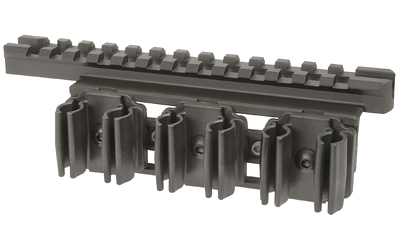 Black Picatinny rail mount with multiple scope rings