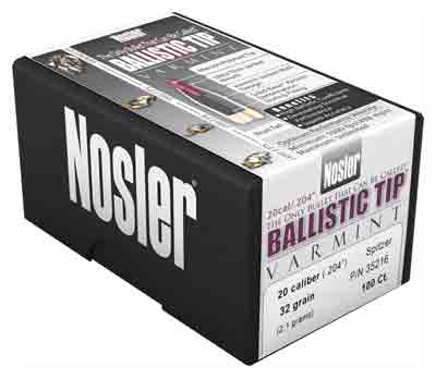 Nosler Ballistic Tip Varmint Rifle Bullets .204 cal .204" 32 gr SBT-SB 100/ct