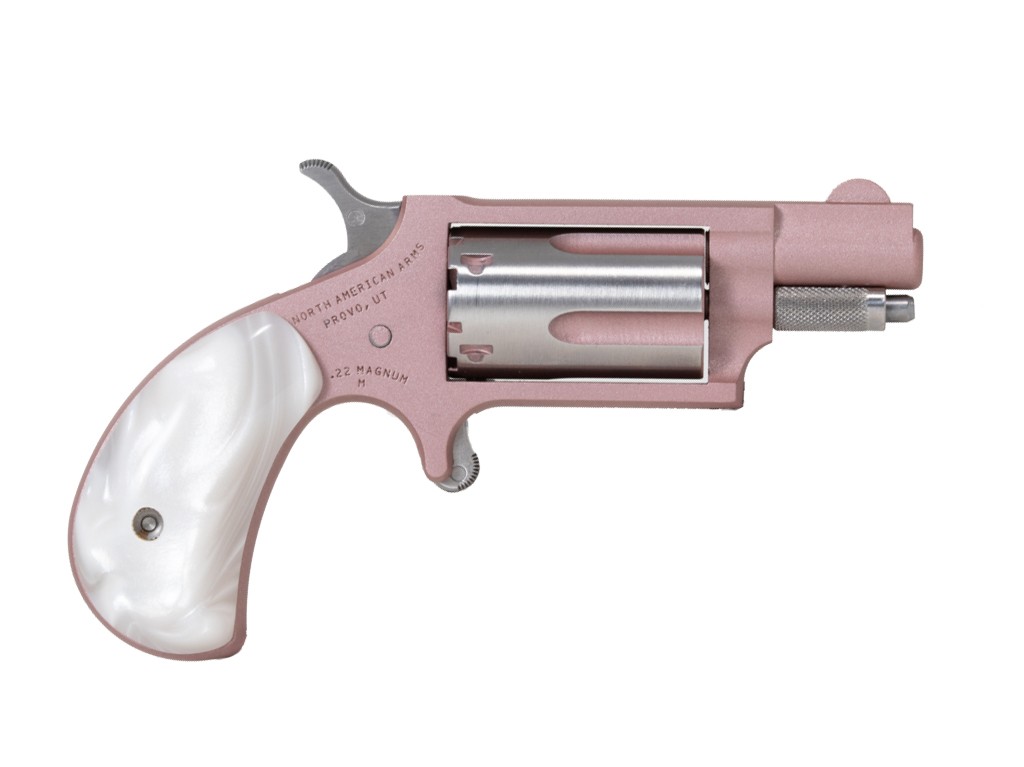 NAA 22M Rose Handgun .22 WMR 5rd Capacity 1.13" Barrel Bird Head Pearl Grip Pink Cerekote