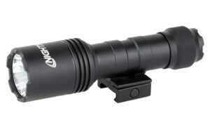 Black tactical flashlight with mounting bracket