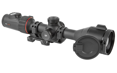 Black rifle scope with mount and lens covers