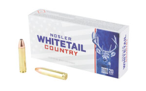 Nosler Whitetail Country rifle ammunition box and cartridges