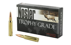 Nosler Trophy Grade ammunition box and cartridges
