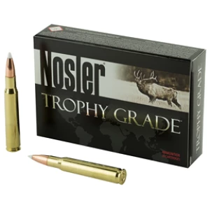 Nosler Trophy Grade ammunition box and cartridges
