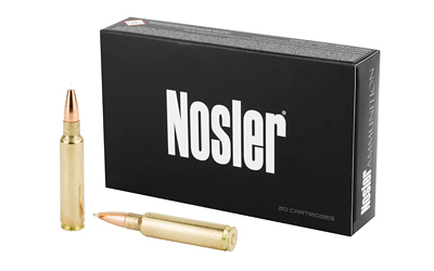 Nosler ammunition box with two rifle cartridges