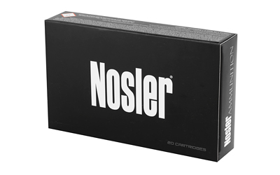 Black Nosler ammunition box with white logo