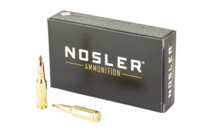 Nosler ammunition box with two rifle cartridges