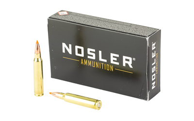 Nosler ammunition box with two rifle cartridges