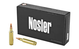 Nosler ammunition box with two rifle cartridges