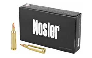 Nosler ammunition box with two rifle cartridges