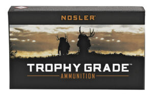 Nosler Trophy Grade ammunition box with hunter silhouettes