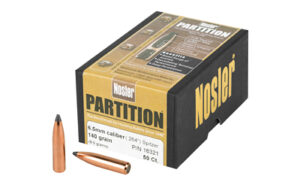 Nosler Partition 6.5mm ammunition box and bullets
