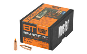 Nosler Ballistic Tip Varmint ammunition box and bullets