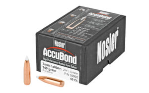 Nosler AccuBond 7mm 140-grain ammunition box and bullets