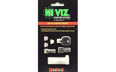 HiViz AK-47 front sight package on display.