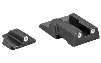 Black metal front and rear gun sights