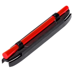 Red retractable ballpoint pen with black holder.